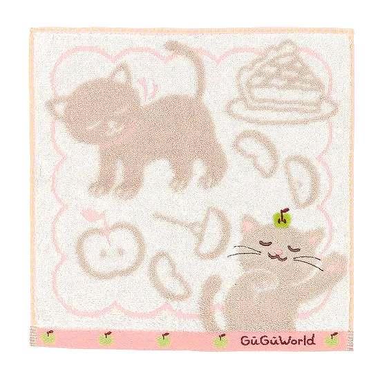 GuGu World タオルハンカチ（猫とアップル）の画像