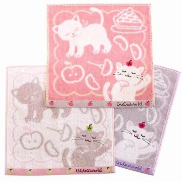 GuGu World タオルハンカチ（猫とアップル）の画像