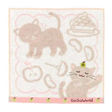 GuGu World タオルハンカチ（猫とアップル）の画像