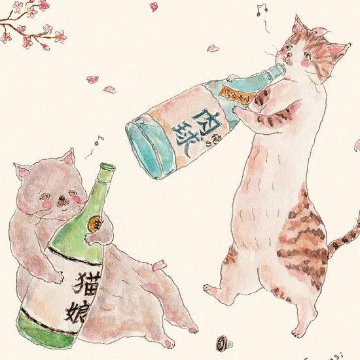 トコロコムギ ポストカード（桜の下でほろよいにゃんこ）の画像