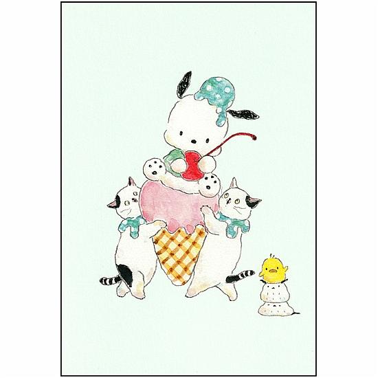 トコロコムギ×サンリオ　ポストカード（ポチャッコと仲良しアイスクリームにゃんこ）の画像
