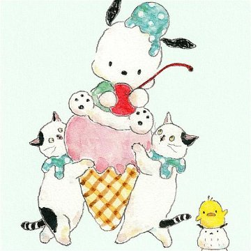 トコロコムギ×サンリオ　ポストカード（ポチャッコと仲良しアイスクリームにゃんこ）の画像