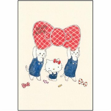 トコロコムギ×サンリオ　ポストカード（キティちゃんとてくてくリボンにゃんこ）の画像