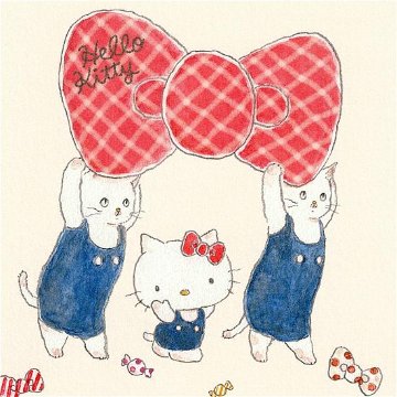 トコロコムギ×サンリオ　ポストカード（キティちゃんとてくてくリボンにゃんこ）の画像