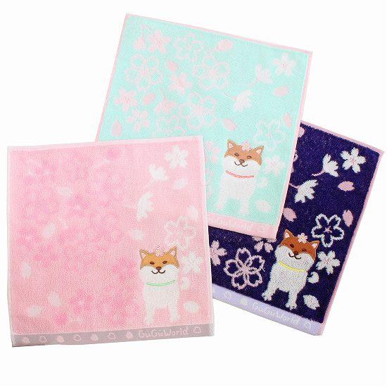 GuGu World タオルハンカチ（桜と柴犬）の画像