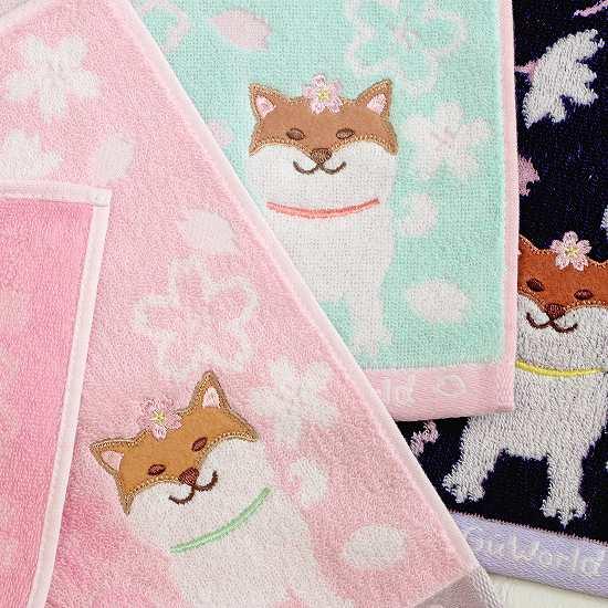 GuGu World タオルハンカチ（桜と柴犬）の画像