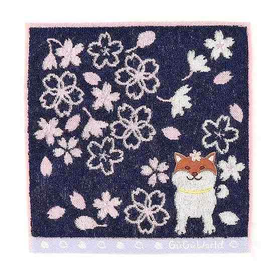 GuGu World タオルハンカチ（桜と柴犬）の画像