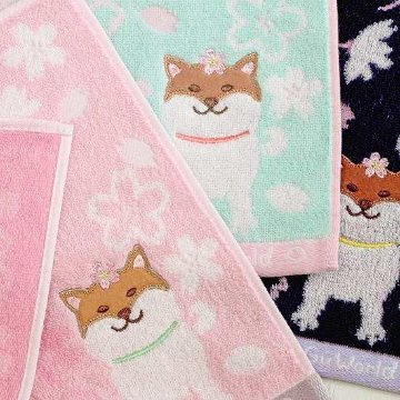 GuGu World タオルハンカチ（桜と柴犬）の画像