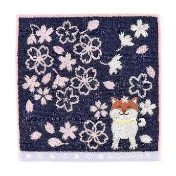 GuGu World タオルハンカチ（桜と柴犬）の画像