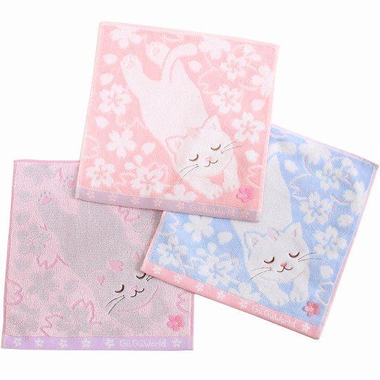 GuGu World タオルハンカチ（桜とねころび猫）の画像