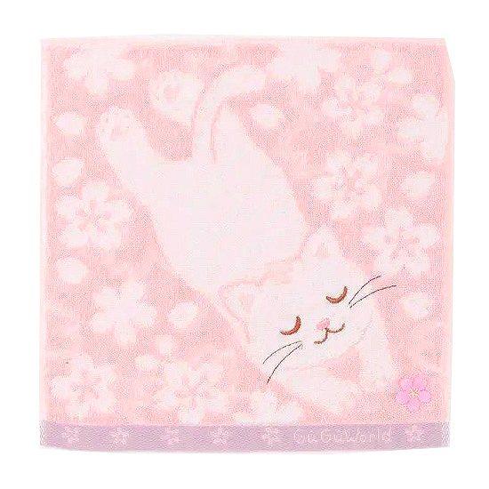GuGu World タオルハンカチ（桜とねころび猫）の画像