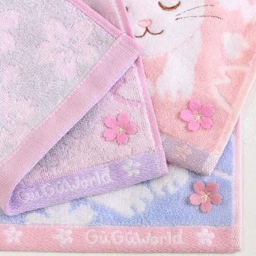 GuGu World タオルハンカチ（桜とねころび猫）の画像