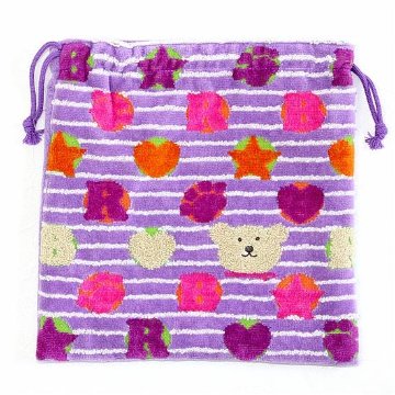 レインボーベア　巾着（スタンプ）パープルの画像