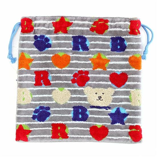 レインボーベア　巾着（スタンプ）グレーの画像