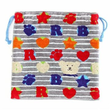 レインボーベア　巾着（スタンプ）グレーの画像