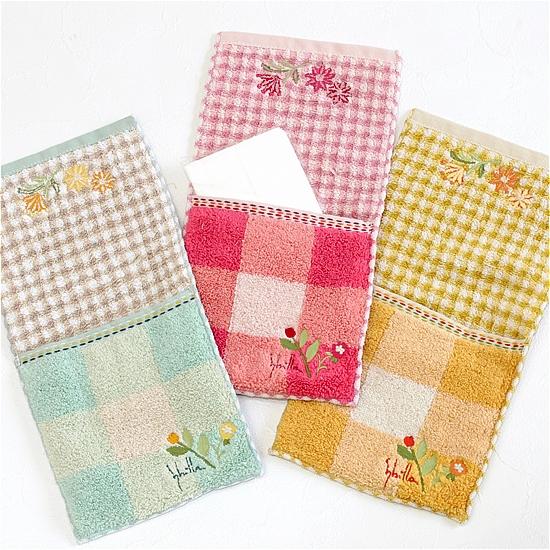 シビラ　ポケットハンカチ（チェック×花刺繍）の画像