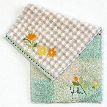 シビラ　ポケットハンカチ（チェック×花刺繍）の画像