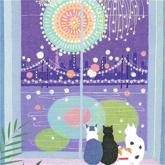 ひらいみも ポストカード（夏の窓：夜空を彩る花火）の画像