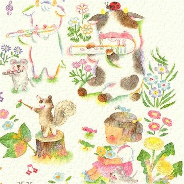 こばやしあや ポストカード（フルート・野原で演奏会）の画像
