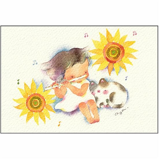こばやしあや ポストカード（フルート・陽だまりにゃんこ）の画像