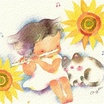 こばやしあや ポストカード（フルート・陽だまりにゃんこ）の画像