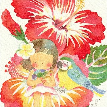 こばやしあや ポストカード（ハイビスカスにちょこん）の画像