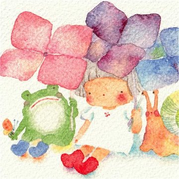 こばやしあや ポストカード（あいあい　あじさい傘）の画像