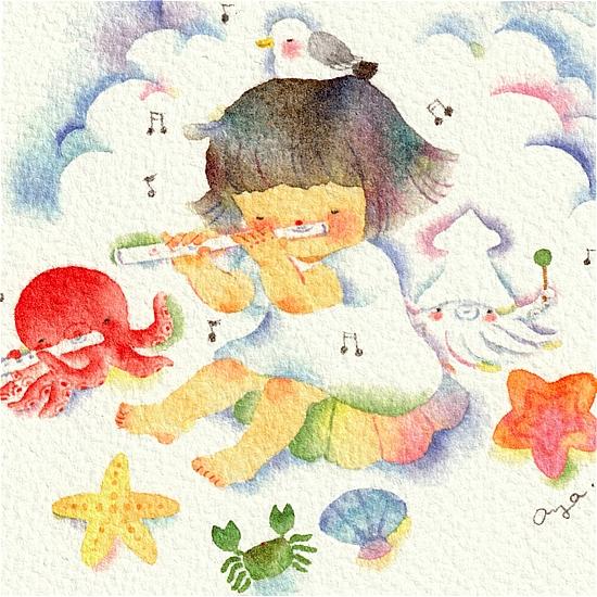 こばやしあや ポストカード（フルート・入道雲のまえで演奏）の画像