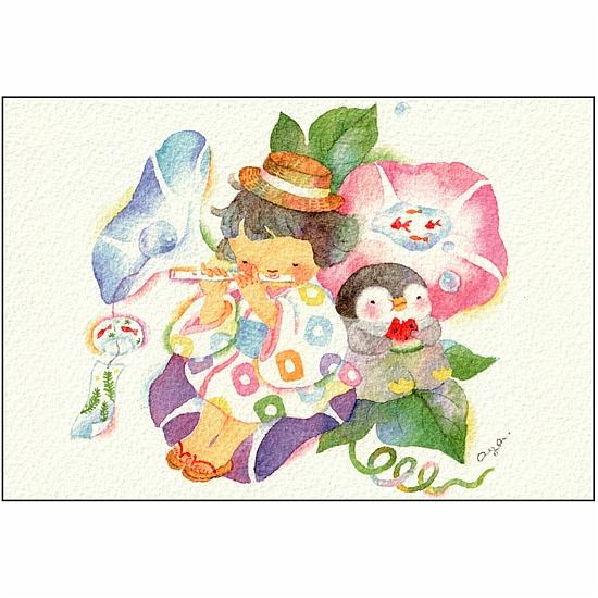 こばやしあや ポストカード（フルート・朝顔とぺんちゃん）の画像