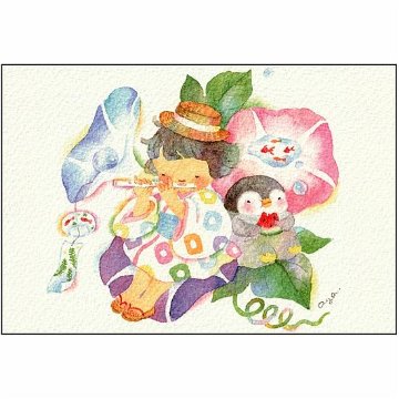 こばやしあや ポストカード（フルート・朝顔とぺんちゃん）の画像