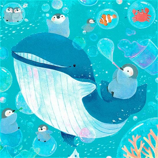 吉田麻乃 ポストカード（クジラとペンギンの海色シャボン）の画像