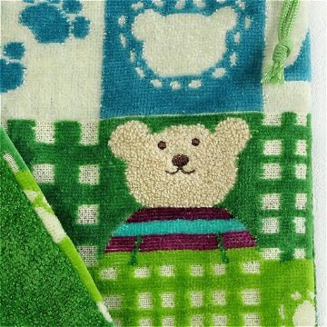 レインボーベア　巾着（パッチワーク2）グリーンの画像
