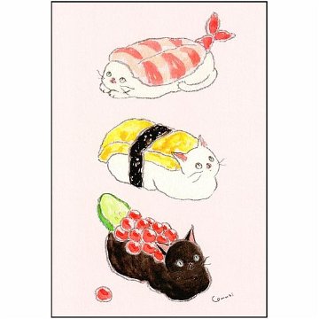 トコロコムギ　和風ポストカード（今宵はお寿司パーティーにゃんこ）の画像