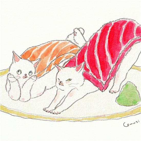 トコロコムギ　和風ポストカード（まちぼうけ回転寿司にゃんこ）の画像
