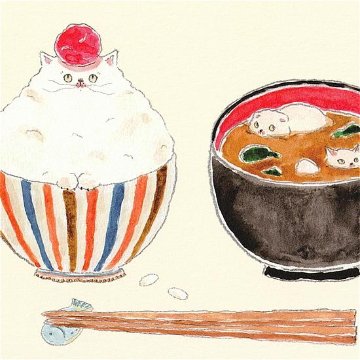 トコロコムギ　和風ポストカード（しっかりおたべ朝ごはんにゃんこ）の画像