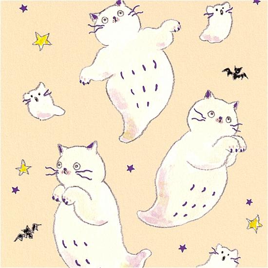 トコロコムギ ポストカード（元気モリモリおばけにゃんこ）の画像