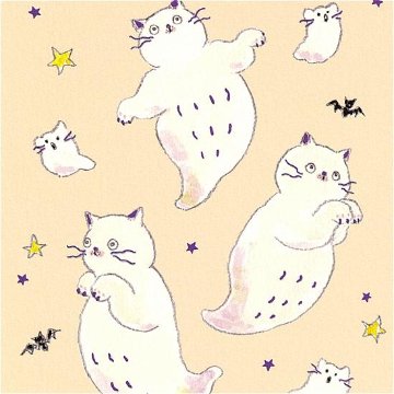 トコロコムギ ポストカード（元気モリモリおばけにゃんこ）の画像