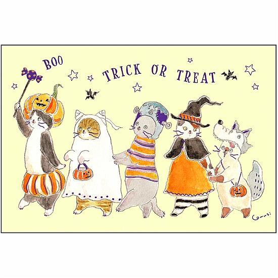 トコロコムギ ポストカード（てけてけハロウィンパレードにゃんこ）の画像