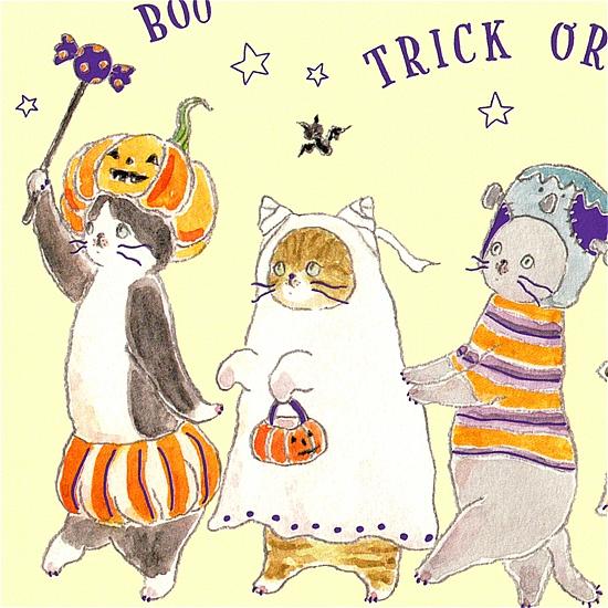 トコロコムギ ポストカード（てけてけハロウィンパレードにゃんこ）の画像