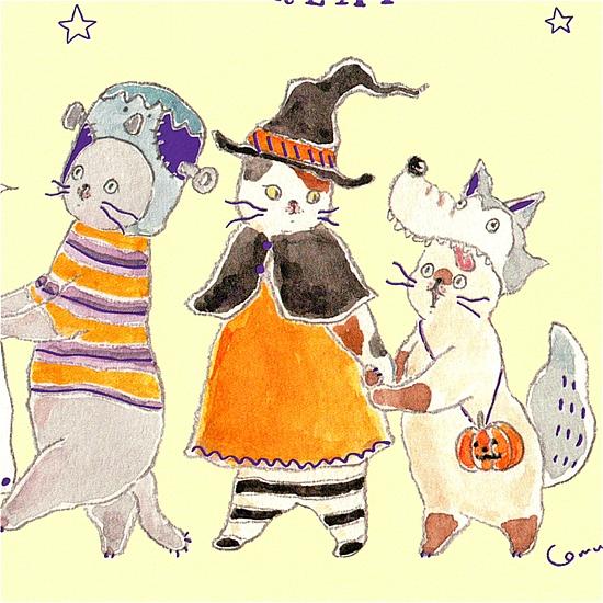 トコロコムギ ポストカード（てけてけハロウィンパレードにゃんこ）の画像