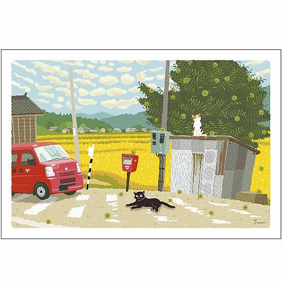 たびねこ ポストカード（栗の木と郵便車）の画像