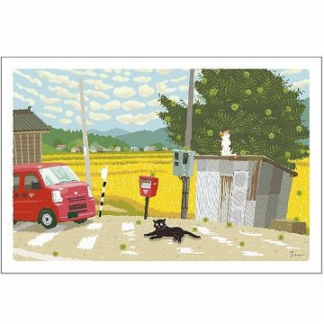 たびねこ ポストカード（栗の木と郵便車）の画像