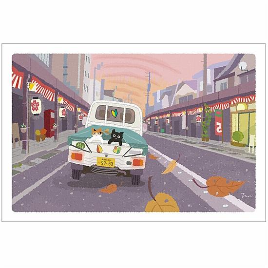 たびねこ ポストカード（秋祭りの夕暮れ）の画像