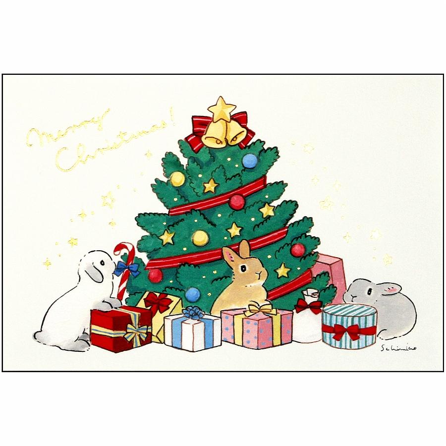 森山標子 クリスマスポストカード（ツリーとプレゼント）の画像