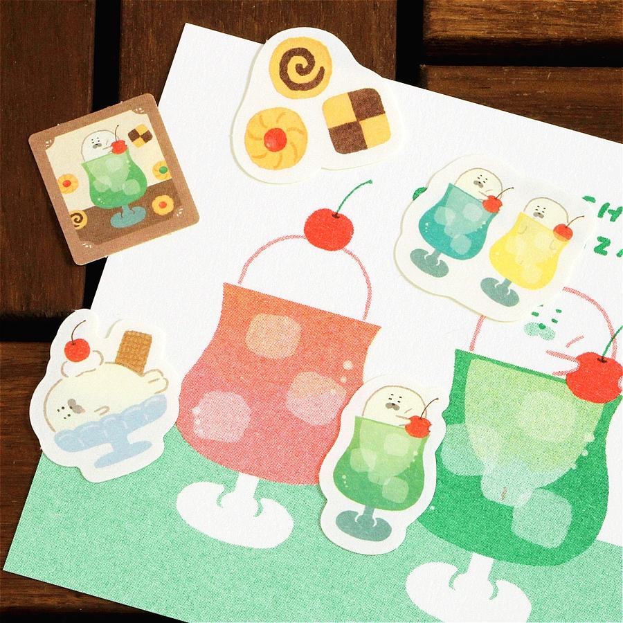 和紙フレークシール　お菓子などうぶつ工房（クリームアザラシ）の画像