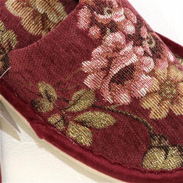 モール小花　外縫いスリッパ　レッド　約24.5cmの画像