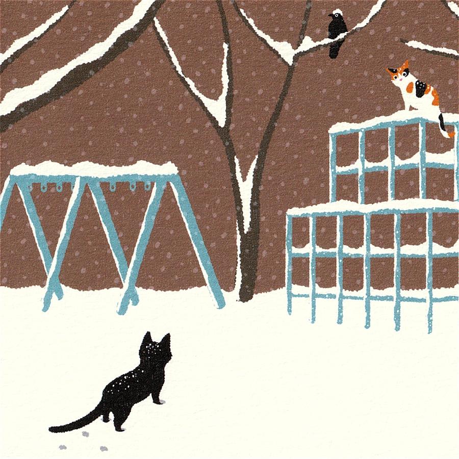 たびねこ ポストカード（雪のジャングルジム）の画像