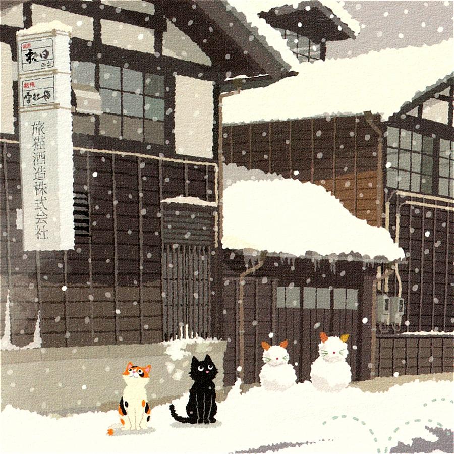 たびねこ ポストカード（雪の酒蔵）の画像