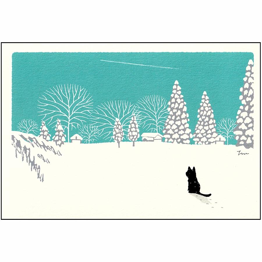 たびねこ ポストカード（冬の飛行機雲）の画像