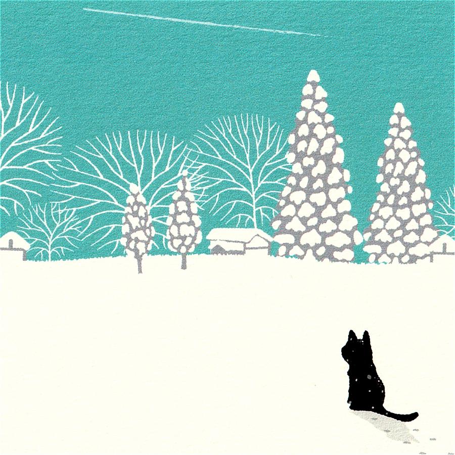 たびねこ ポストカード（冬の飛行機雲）の画像